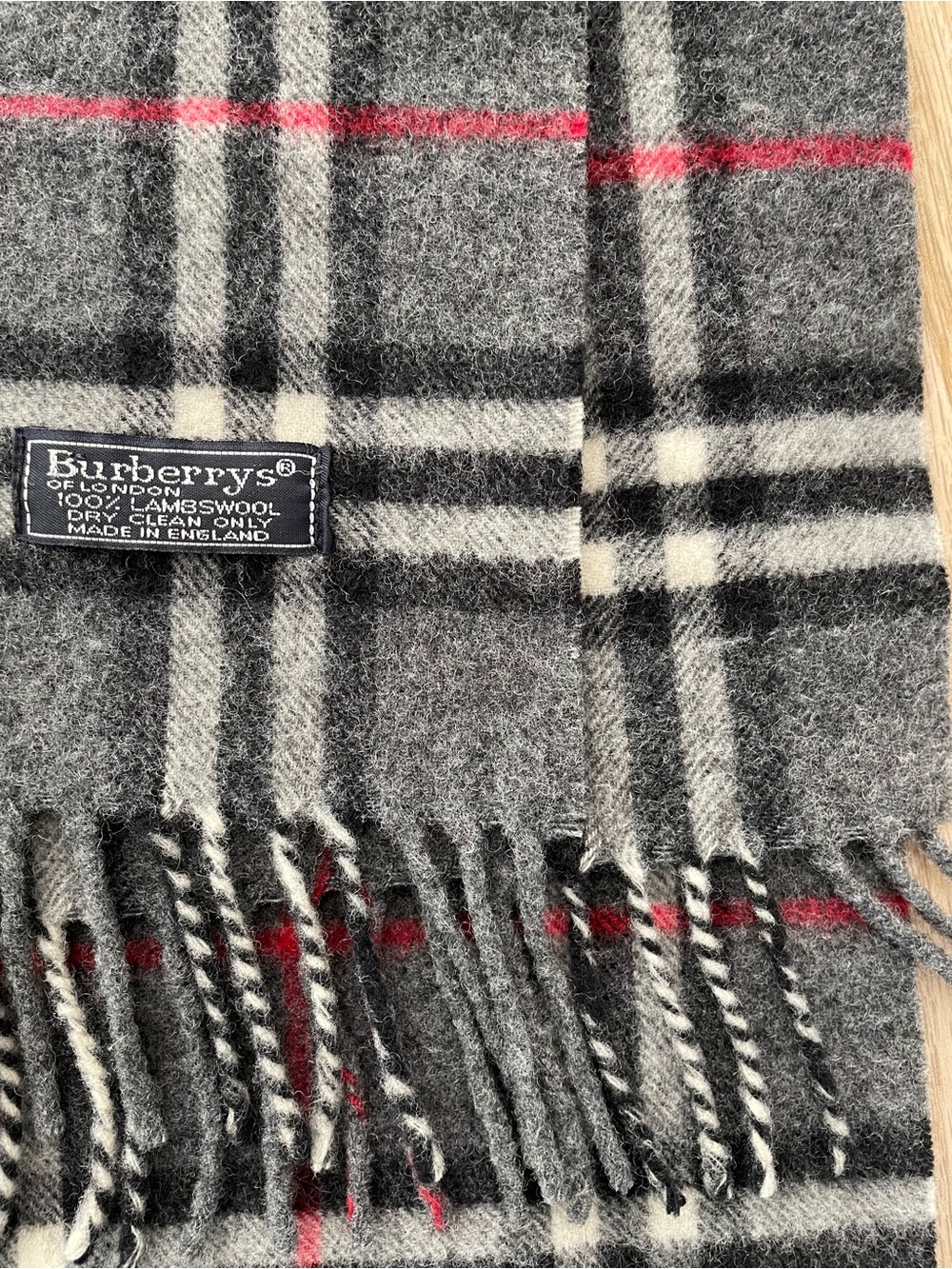 VTG Burberry Gray Nova Check Lambswool Scarf England-Flaw